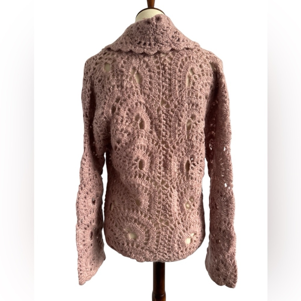 Michelle Nicole Blush Pink Fairy Cottagecore Crochet Women Sweater Size Large - Picture 4 of 13